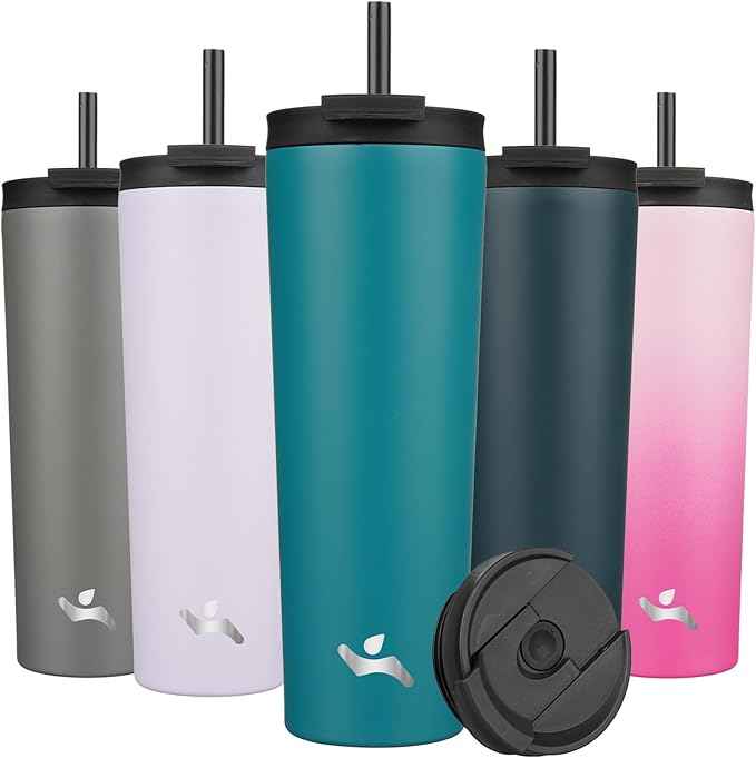 Konokyo 26 OZ Insulated Tumbler with Lid and 2 Straws Stainless Steel Water Bottle Vacuum Travel Mug Coffee Cup,Blue