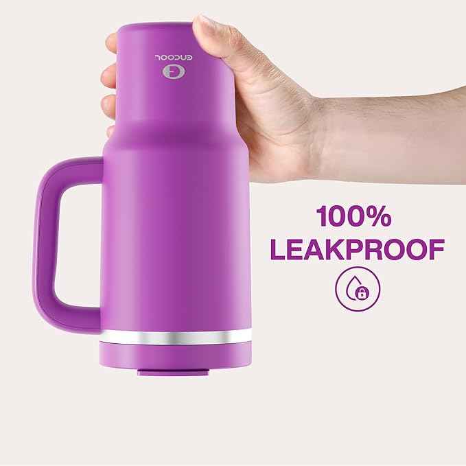32 oz Tumbler with Handle and Straw: Stainless Steel Insulated Tumbler Keeps Cold for 24 Hours, Leakproof Travel Cup Fits in Cup Holder and BPA-Free,Bright Magenta