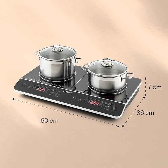 Klarstein VariCook Slim Double Induction Hob 3500W, 240°C, 10 Adjustable Power Levels, Glass Surface, Timer, Touch Control via Surface, Black