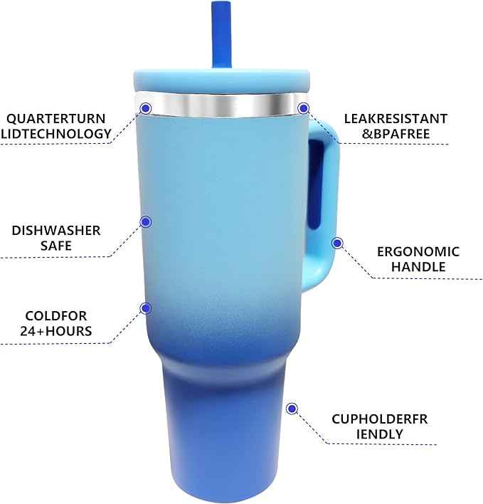 40-OZ Insulated Water Bottle,Insulated Stainless Steel Tumbler,Reusable Cold Drink Thermos,BPA-Free, Double-Wall Stainless Steel Water Bottle (Royal Blue, 40, Fluid Ounces)