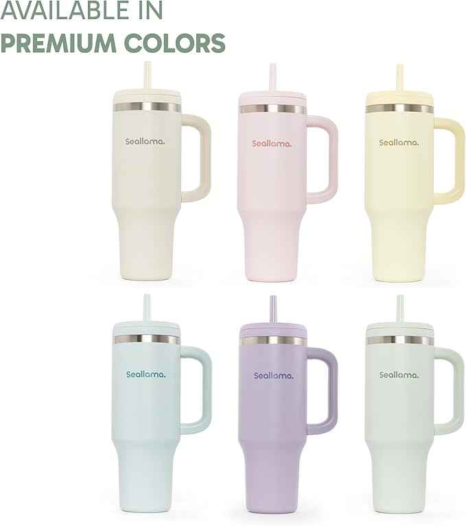 Seallama. Tumbler with Handle and Straw 40 oz | Cup Holder Compatible for Travel | Insulated Stainless Steel Cup | BPA-Free | (Matcha Frosting)
