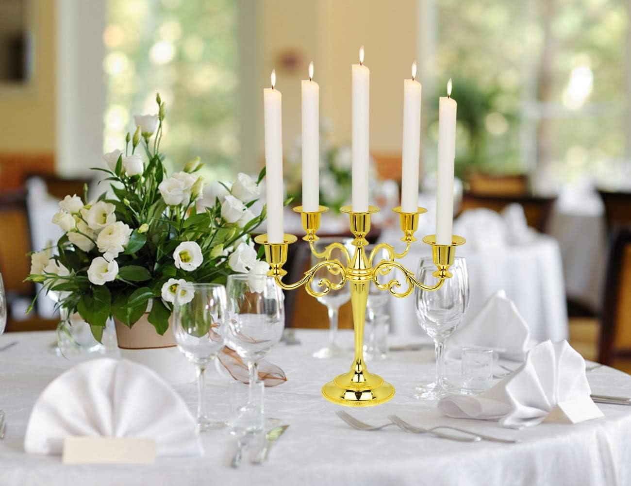 Metal Candelabra 5-Candle 10.1 Inch Tall Candle Holder Stick for Home Wedding Event and Party Festival,Gold