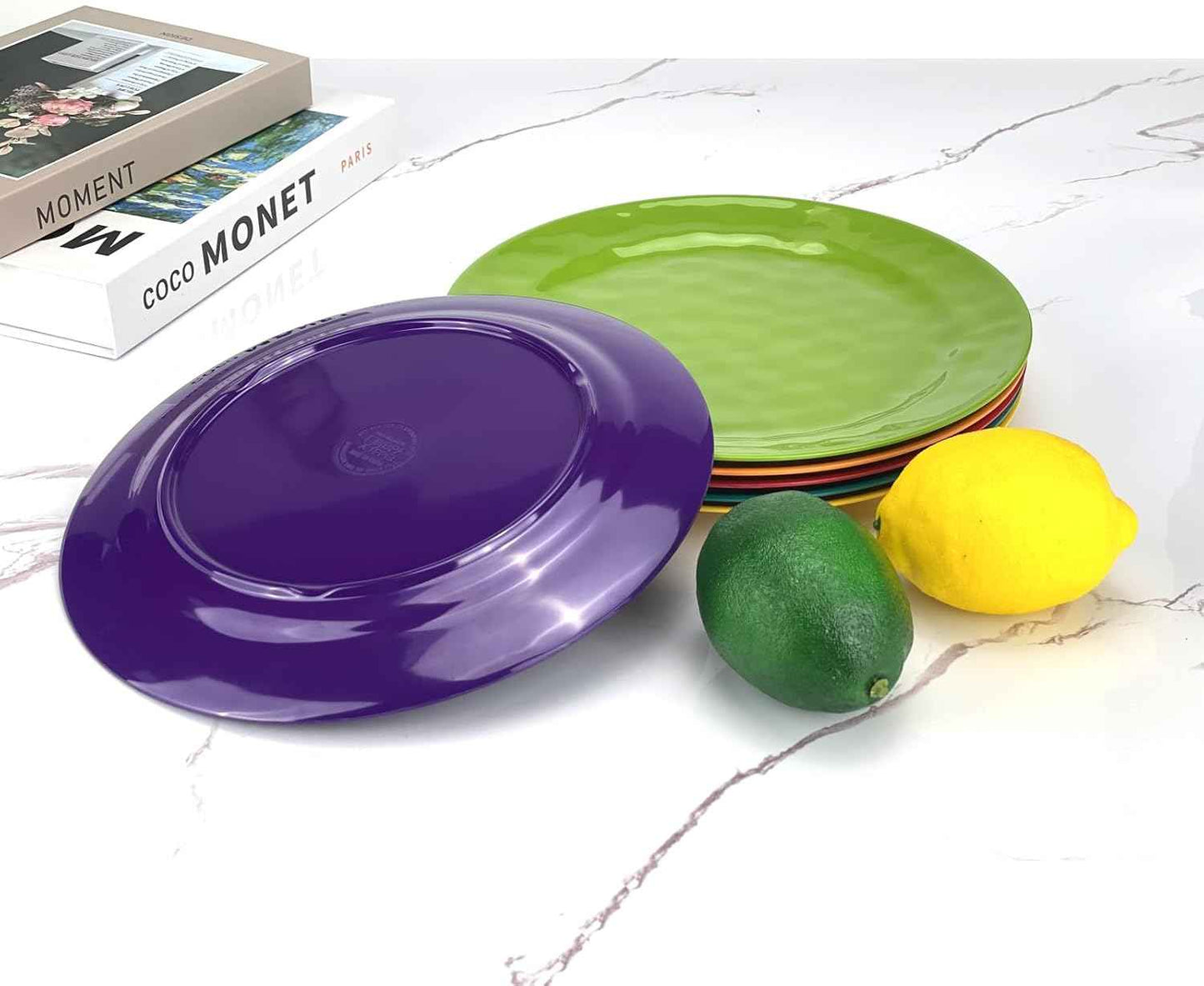 6-Piece 100% Melamine Dinner/Lunch Plate Set,10inch Round Melamine Salad Plates Picnic Plates for Holiday Home Party,Break-resistant and Lightweight,Hammered Finish,BPA Free (Multi color)