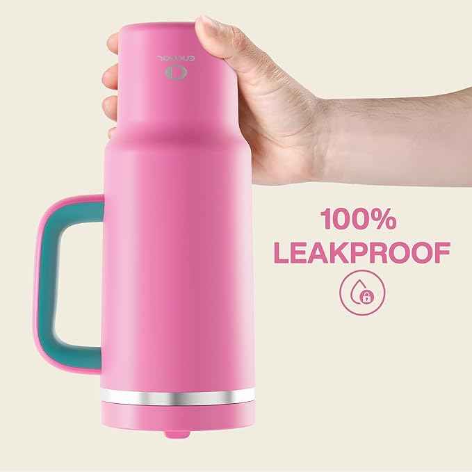 ENCOOL 40 oz Tumbler with Handle and Straw: Stainless Steel Insulated Tumbler Keeps Cold for 24 Hours, Leakproof Travel Cup Fits in Cup Holder and BPA-Free,Light Crimson