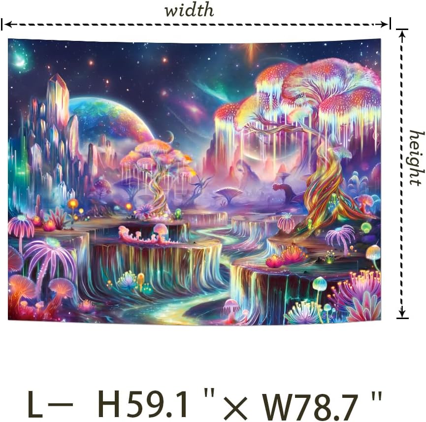 Obsecolors Blacklight Tapestry Fantasy Tree of Life Tapestry UV Reactive Galaxy Space Tapestries Colorful Plant Floral Mountain Landscape Tapestries Wall Hanging for Bedroom