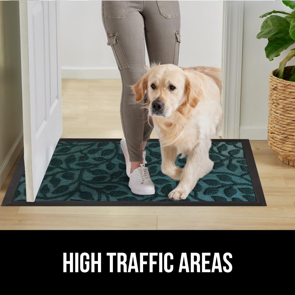 GORILLA GRIP 100% Waterproof All-Season WeatherMax Doormat, US Designed Natural Rubber, Stain and Fade Resistant, Low Profile Indoor Outdoor Door Mats, Easy Clean Patio Mat, 17x29, Moss Vine Leaves