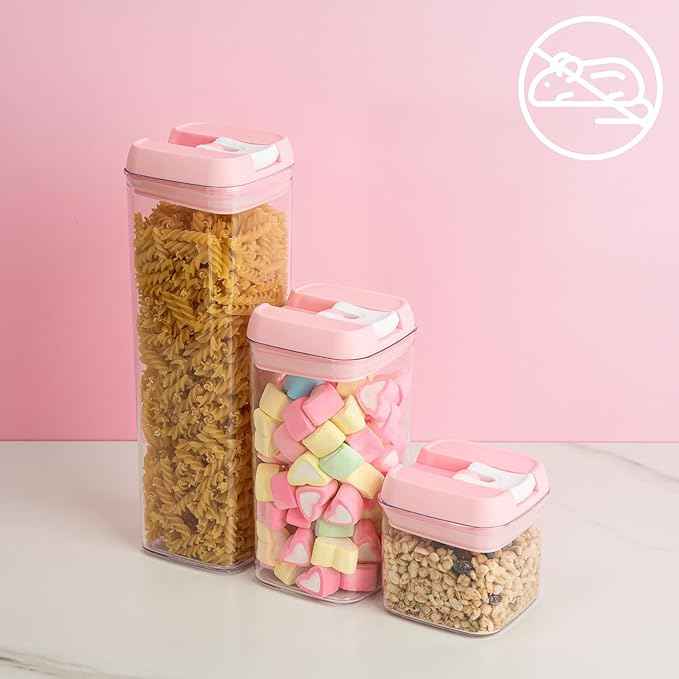 U-QE Airtight Food Storage Containers -6 Piece BPA Free Clear Plastic Airtight Containers with Easy Lock Lids for Kitchen Pantry Organization and Storage - Sugar, Flour, Cereal, Labels & Marker