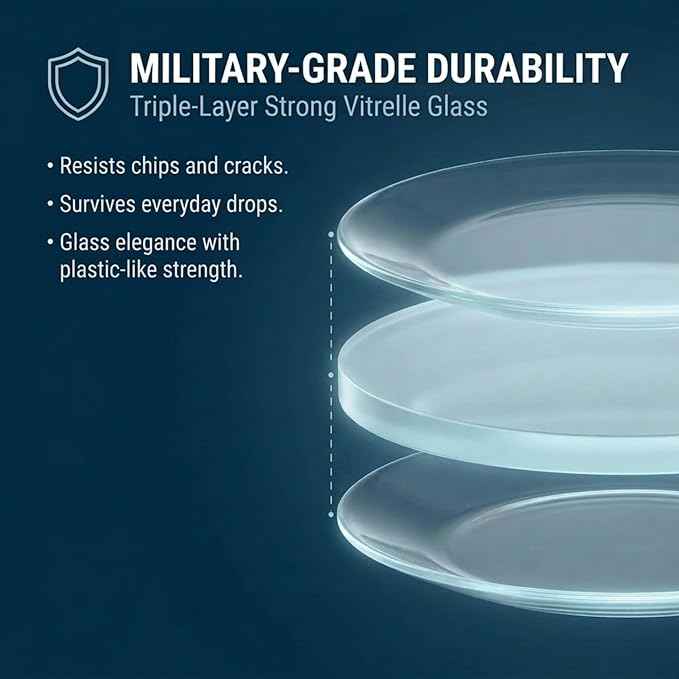 Corelle Vitrelle 6-Piece Salad Plates Set Triple Layer Glass and Chip Resistant, 8-1/2-Inch Lightweight Round Plates, Winter Frost White
