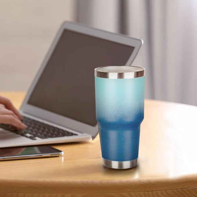 30 oz Tumbler with Lids and Straws Double Wall Vacuum Insulated Tumbler Cup,Stainless Steel Leak-proof Thermal Tumbler Travel Coffee Mug for Cold and Hot Drinks,Gradient Blue