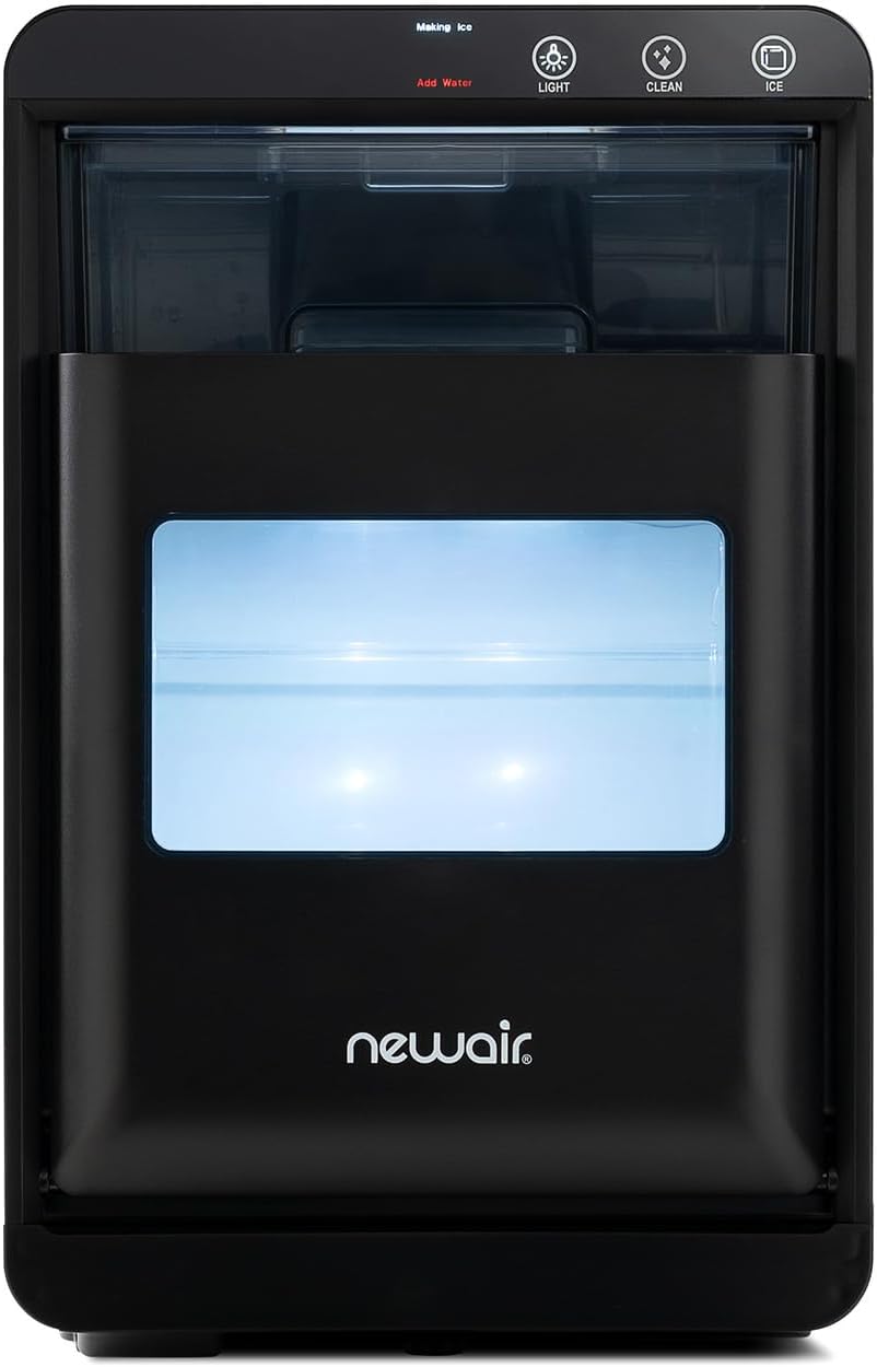 Nugget Ice Maker Countertop | 44 lbs/Day Pebble Ice Machine with Self-Cleaning | Soft Chewable Pebble & Sonic-Style Ice | Black Stainless Steel