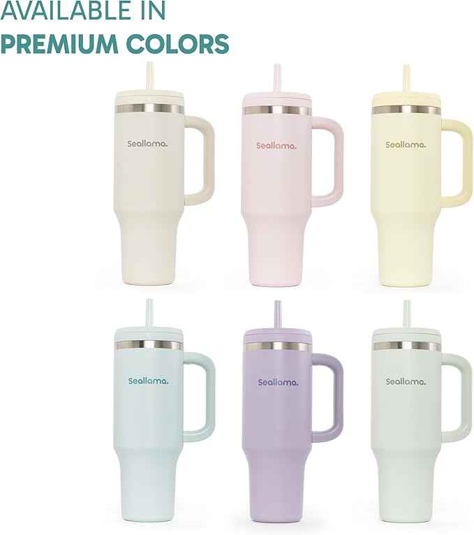Seallama. Tumbler with Handle and Straw 40 oz | Cup Holder Compatible for Travel | Insulated Stainless Steel Cup | BPA-Free | (Ocean Gelato)