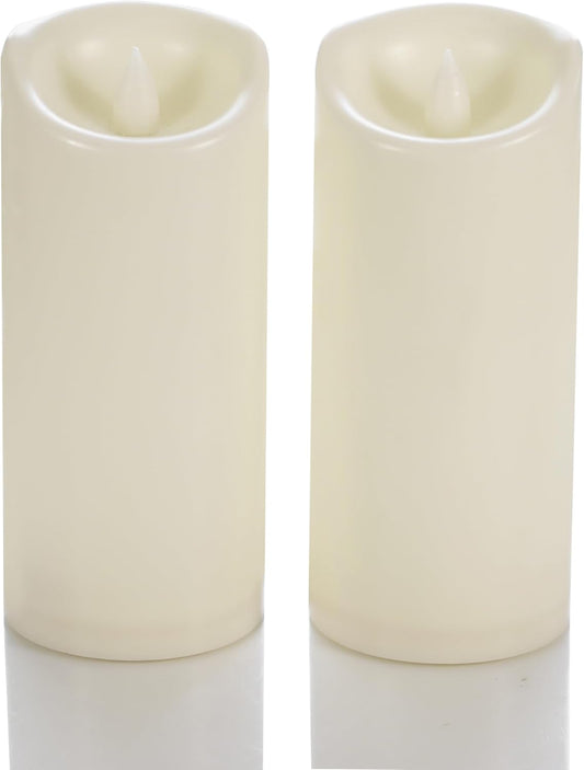 CANDLE CHOICE Waterproof Outdoor Battery Operated Flameless Candles with Timer Flickering Plastic Resin Electric LED Pillar Lights for Lantern Patio Garden Wedding Party Decorations 3x7 Inches 2 Pack