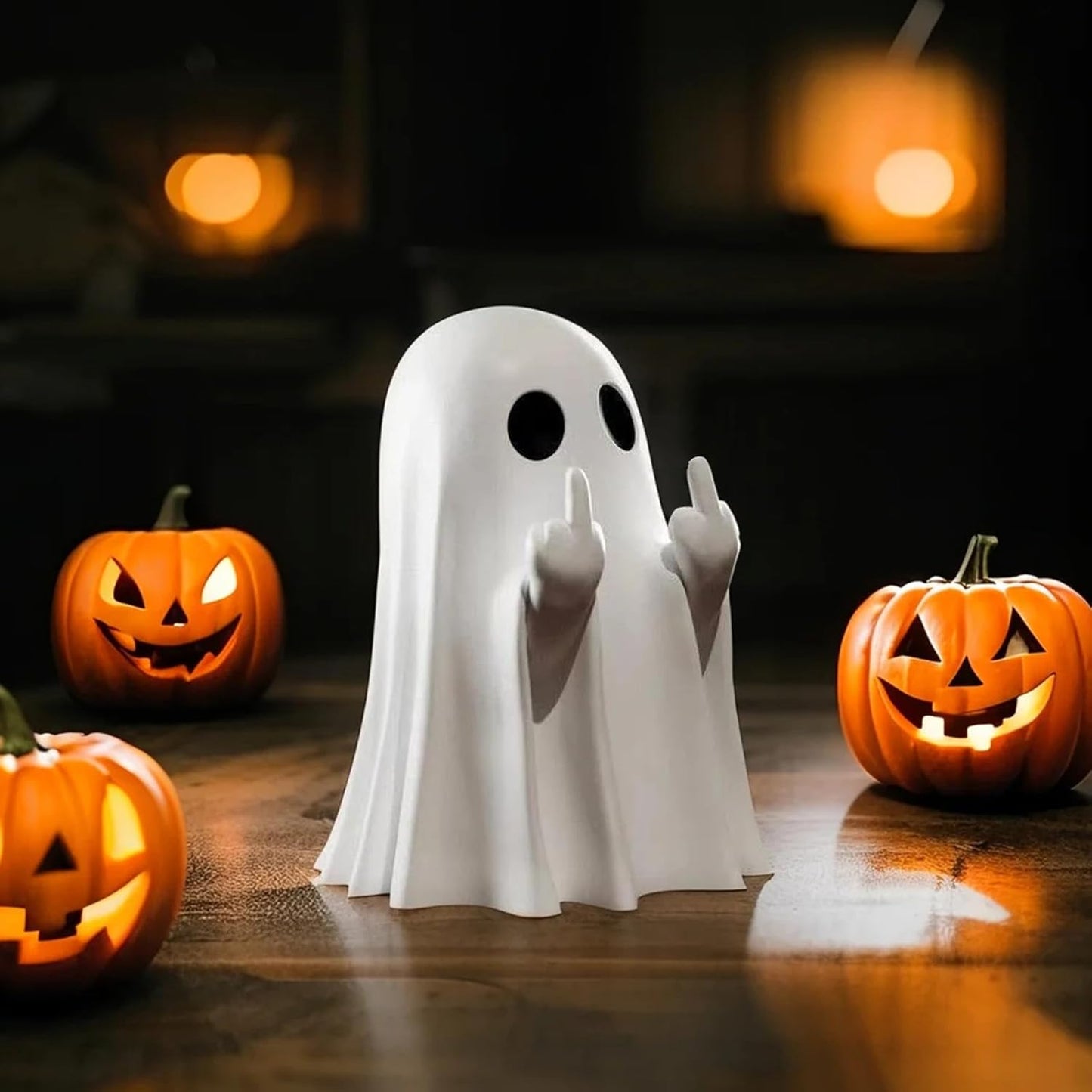 Halloween Ghost Figurine, Funny Spooky Resin Middle Finger Statue, Cute Decor for Halloween Decorations Indoor, Porch and Indoor Spooky Home Decor Gifts