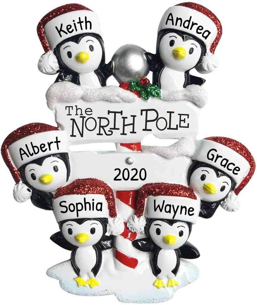 3D North Pole Penguins Family of 6 Ornament 2025 Personalized Family Christmas Ornaments 2025 | Joyful Winter Holiday Personalized Tree Ornaments for Grandchildren Siblings & Grandkids of Six Ornament