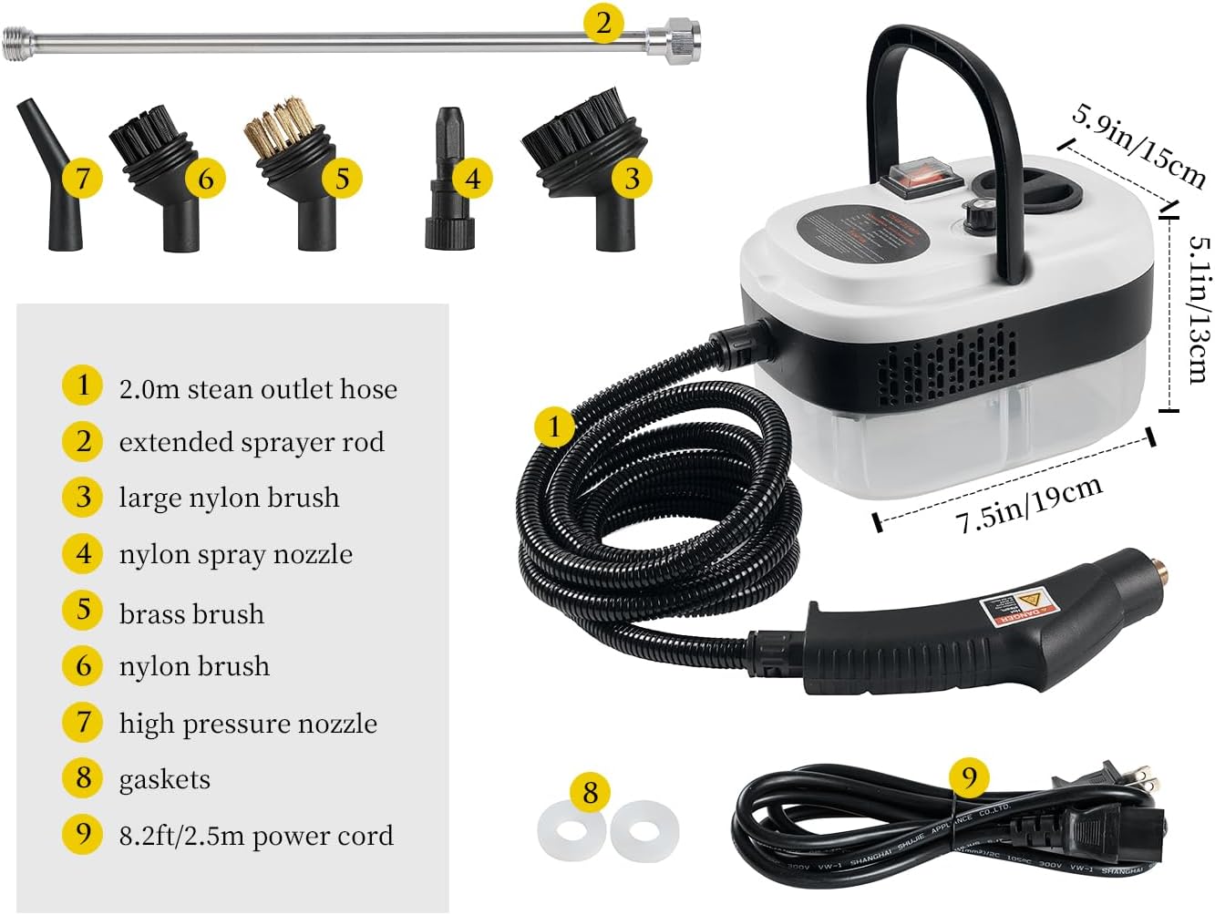 7 in 1 Steam Cleaner 2500W High Pressure Steamer for Cleaning, Car Steamer Handheld Steam Cleaner for Home Use, Hardwood Floor Steam Cleaner for Upholstery, Kitchen, Bathroom, Grout