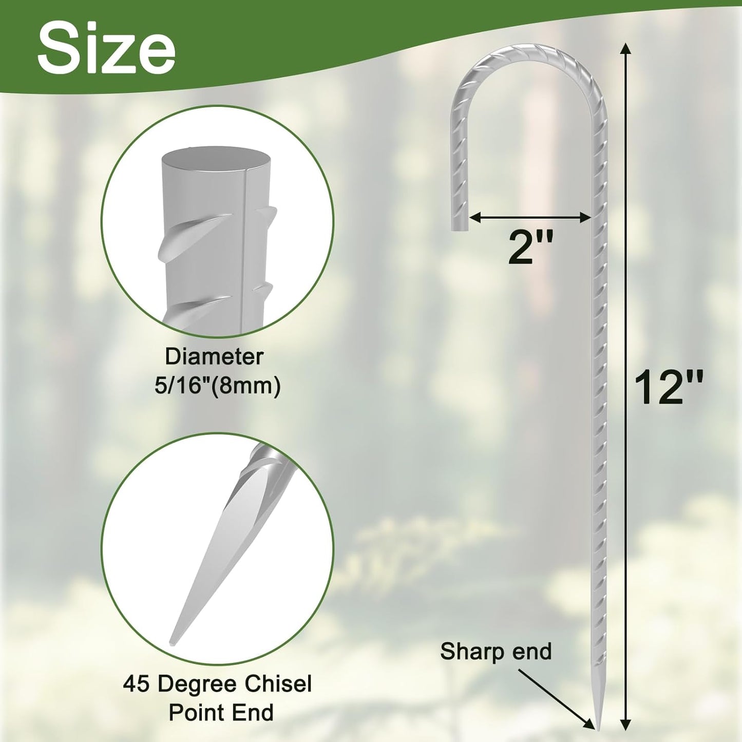 Rebar Stakes 12 Inch, 30 Pack Galvanized Metal Tent Stakes Heavy Duty Ground Stakes, J Hook Steel Fence Stakes for Ground, Outdoor Decoration, Wire Fencing, Gardening