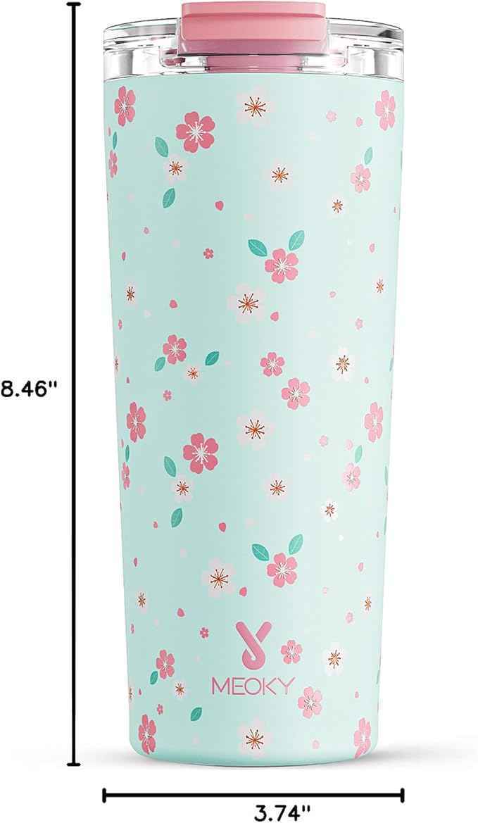 Meoky 24 oz Travel Coffee Mug with Leak-proof Lid, Stainless Steel Insulated Coffee Tumbler, Keeps Hot for 8 Hours or Cold for 24 Hours, Fits in Car Cup Holder (Mint Petal)