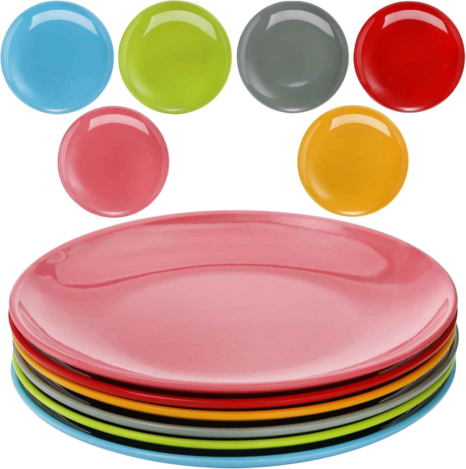 Peohud 6 Pack Melamine Plates, 11 Inches 100% Melamine Dinner Plates, Flat Bottom Dinnerware Dishes for Daily Indoor Outdoor Use, Dishwasher Safe, Break-resistant, MultiColor