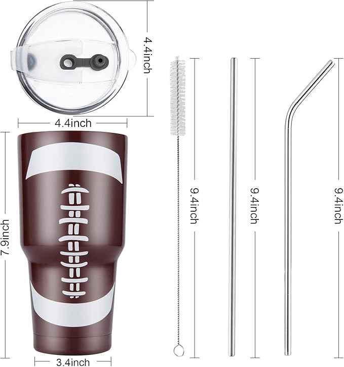Joyclub 30oz Tumbler Stainless Steel Double Wall Vacuum Insulated Tumbler Cup Travel Mug with Lid, Straw and Cleaning Brush for Cold and Hot Drinks (Football)