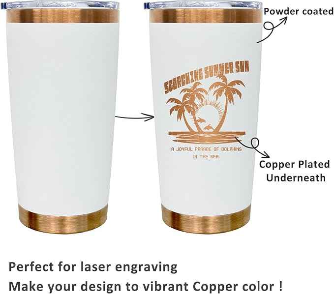 20 oz Tumblers Stainless Steel Tumbler with Lid and Straw Insulated Copper Coffee Mug for Laser Graving 24oz Powder Coated Cup(White,6 pack)