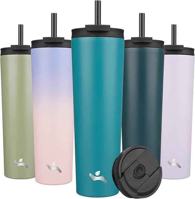 Konokyo 34 OZ Insulated Tumbler with Lid and 2 Straws Stainless Steel Water Bottle Vacuum Travel Mug Coffee Cup,Blue