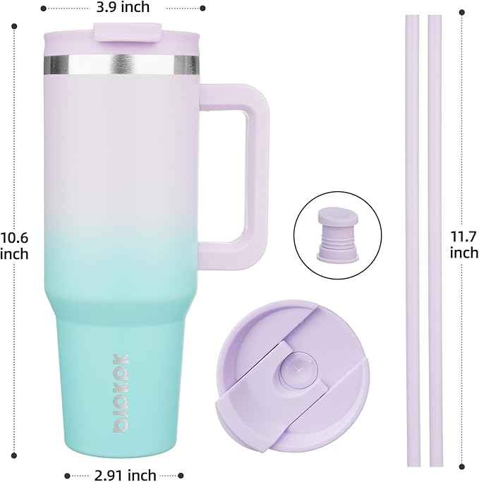 BJPKPK Tumbler With Handle 40 oz Stainless Steel Insulated Tumbler With Lid And Straw For Water Or Ice Coffee,Lavender Green