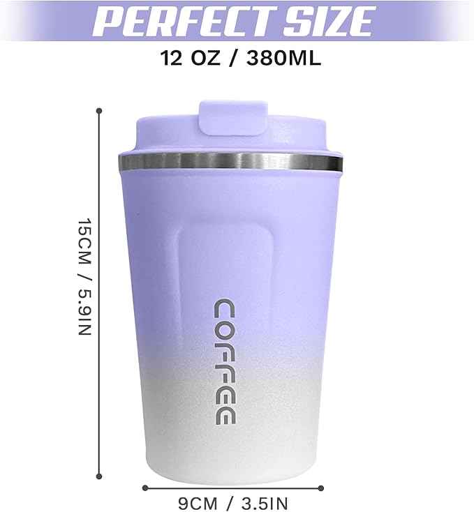 SPLMIFA Travel Coffee Mug Leak-Proof, Reusable Coffee Cups with Lid, Stainless Steel Vacuum Insulated Coffee Tumblers, Thermal Insulation Cup for Men & Women Hot & Cold Drinks(2nd-Purple White, 12OZ)