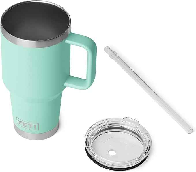 YETI Rambler 35 oz Straw Mug 2.0 - Double-Wall Vacuum Insulation for Cold Beverages – Dishwasher Safe – Cupholder Compatible – Reusable Straw – Comfortable Grip Handle – Travel Mug - Seafoam
