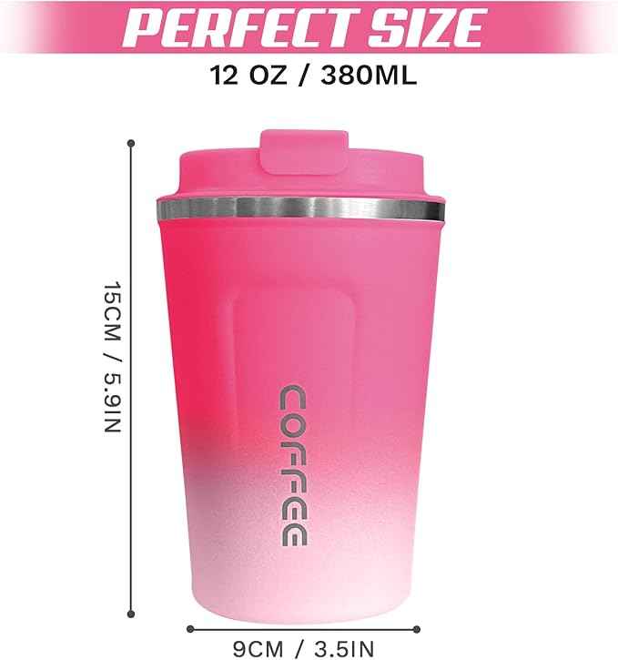 SPLMIFA Travel Coffee Mugs Leak-Proof, Reusable Coffee Cups with Lids, Stainless Steel Vacuum Insulated Coffee Tumblers, Thermal Insulation Cups for Men & Women Hot & Cold Drinks(2nd-Red White, 12OZ)