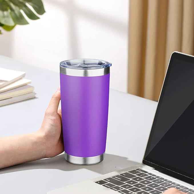 20oz Tumbler with Lid Double Wall Vacuum Insulated Travel Coffee Mug Stainless Steel Thermal Cup Powder Coated Sturdy Coffee Tumbler for Hot and Cold Beverage (Purple,1)