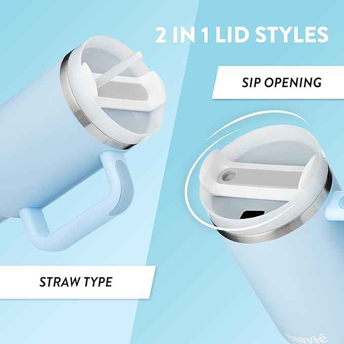 40oz Tumbler With Handle & Straw, Vacuum Insulated Stainless Steel Water Bottle With Leakproof Twist Sip Lid, Rubber Base, Dishwasher Safe, Cup Holder Friendly Travel Coffee Mug (Sky Blue)