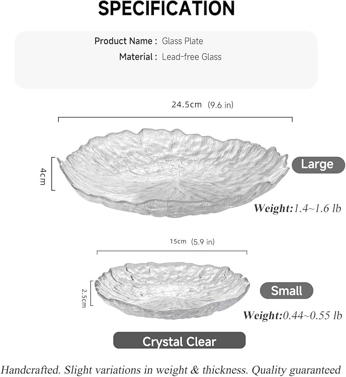 Glass Salad Bowl Irregular Lotus Flower Shape Serving Bowls, Mixing Nut Bowls for Kitchen Fruist, Snack, Dessert, and Ice Cream Candy Dishes (Plate Crystal Clear, Large)
