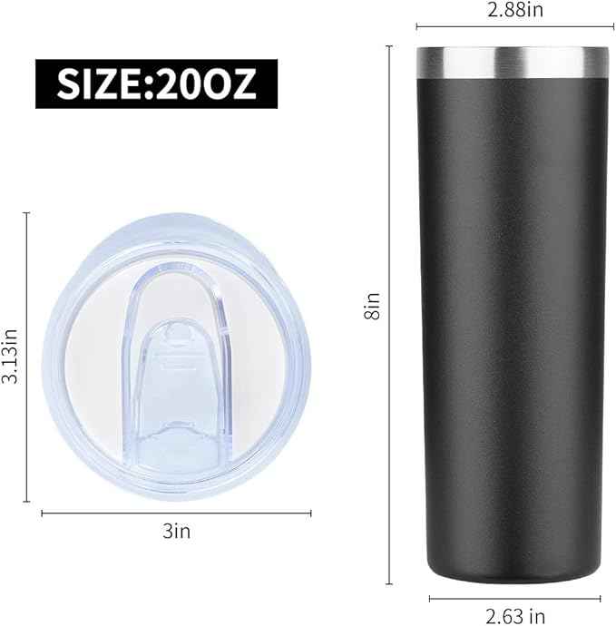 HASLE OUTFITTERS 20 oz Skinny Tumblers Bulk Set, Stainless Steel Insulated Slim Tumblers with Lids, Reusable Double Wall Travel Coffee Mugs, Durable Powder Coated Travel Water Cups(Black, 8)