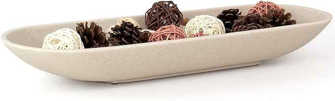 Enhanced Long Large Decorative Bowl for Home Decor - Long Dough Bowl for Table Centerpieces 17.72"W x 2.24"H - Beige Minimalist Design Dough Decor Bowl for Coffee Table, Dining Table Centerpiece