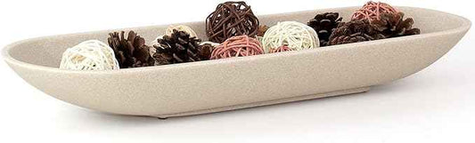 Enhanced Long Large Decorative Bowl for Home Decor - Long Dough Bowl for Table Centerpieces 17.72"W x 2.24"H - Beige Minimalist Design Dough Decor Bowl for Coffee Table, Dining Table Centerpiece