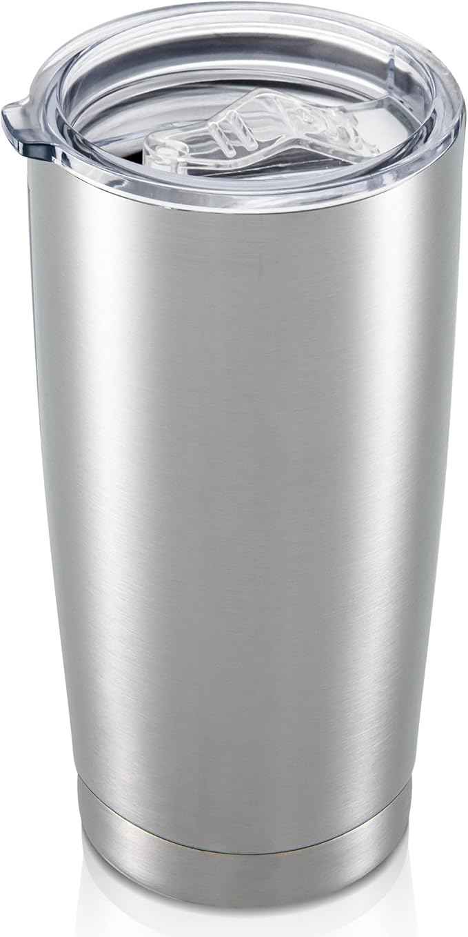 20 oz Tumbler with Lid Stainless Steel Insulated Tumblers Double Wall Vacuum Coffee Mug Powder Coated Tumbler Cups for Cold and Hot Drinks, Stainless Steel, 1 pack
