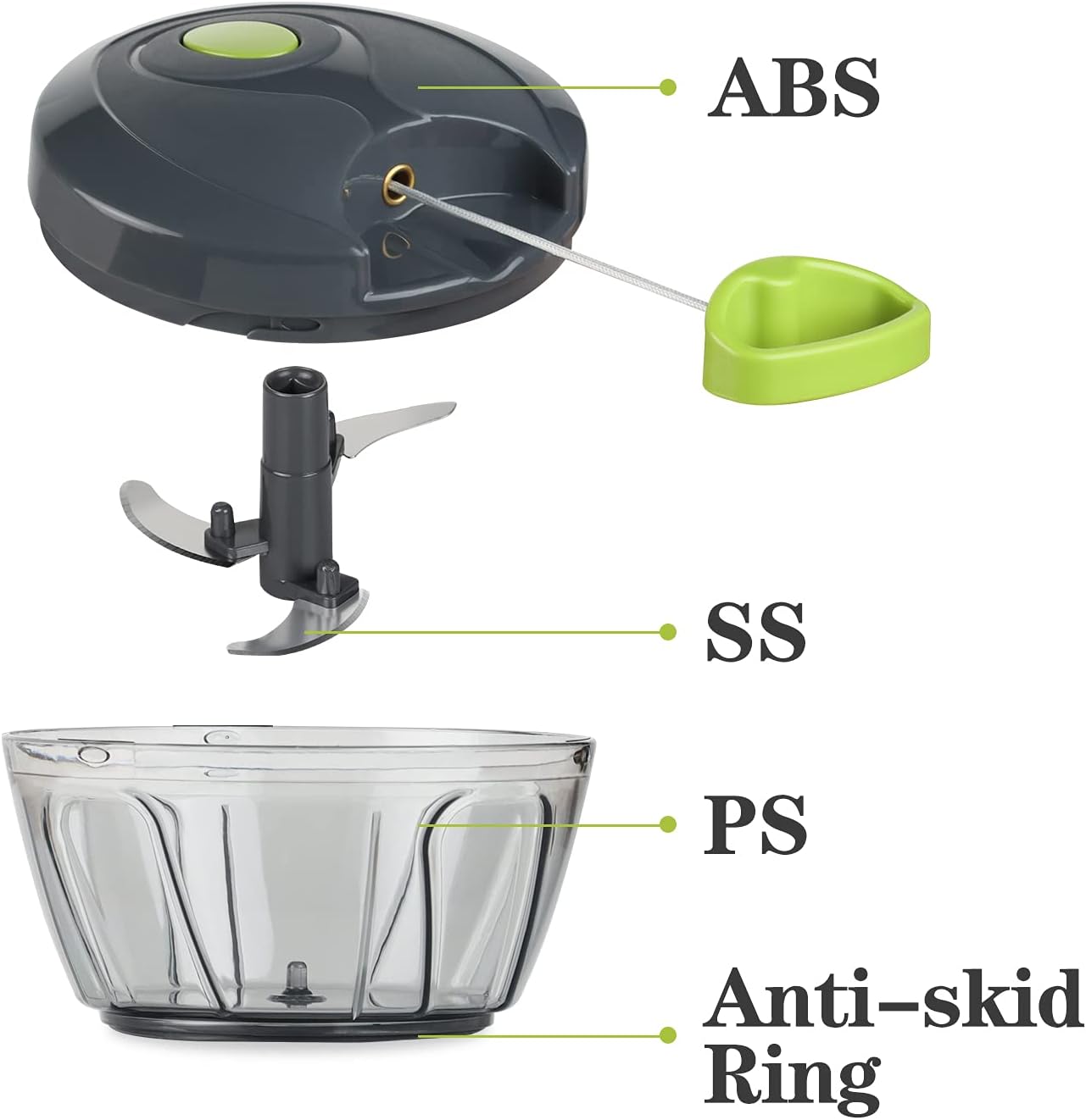 Cambom Manual Food Chopper Vegetable Cutter, Hand String Vegetable Chopper Onions Cutter for Vegetable Fruits Nuts BPA Free Food Safe Material, 500ml Gray