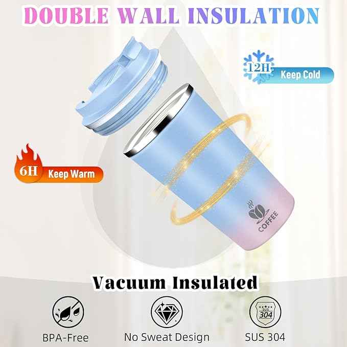 17oz Insulated Travel Coffee Mug with Flip Lid – Leakproof Stainless Steel Insulated Coffee Tumblers, Reusable Coffee Cup for Hot & Cold Drinks, Perfect for Camping & On-the-Go