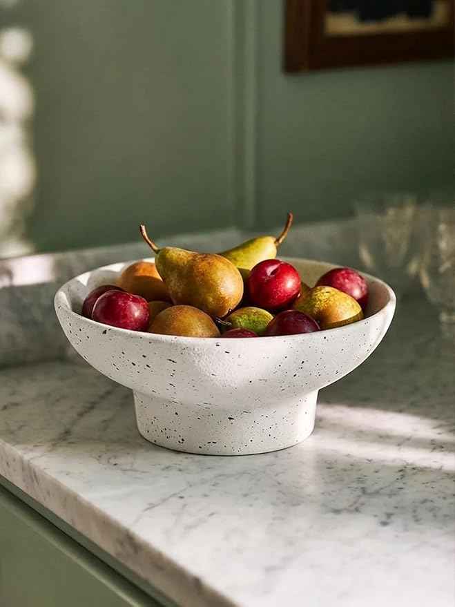 LE TAUCI 10" Ceramic Decorative Bowl, Key Bowl for Entryway, Handcrafted Sturdy Pedestal Bowl, Modern Farmhouse Fruit Bowl for Kitchen Counter, Centerpiece, Speckled White