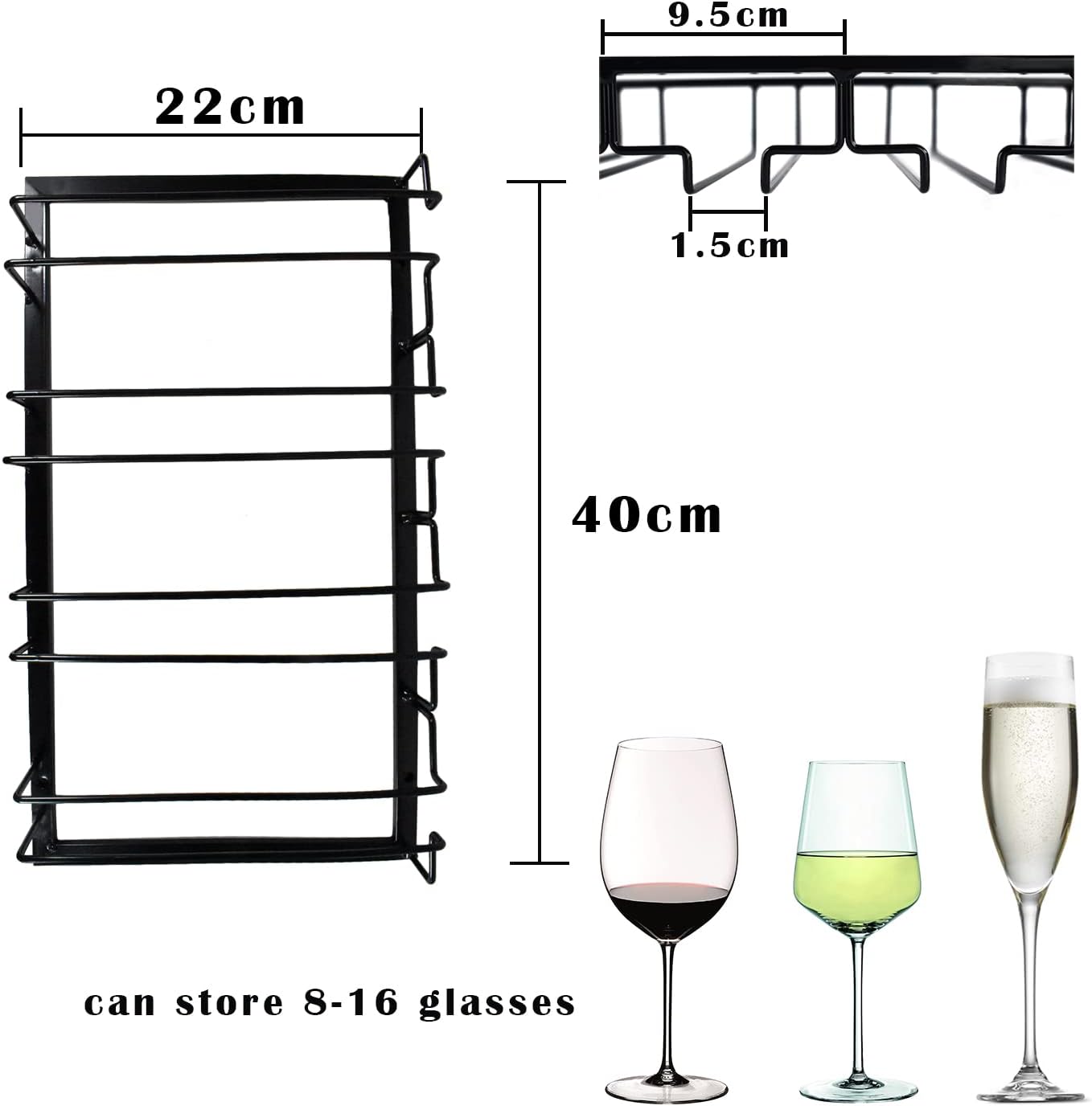 4 Rows Wine Glass Rack Under Cabinet Hanging Stemware Wine Glass Holder Under Shelf Wire Wine Glasses Racks Hanger for Bar, Kitchen (1, 4 Rows)