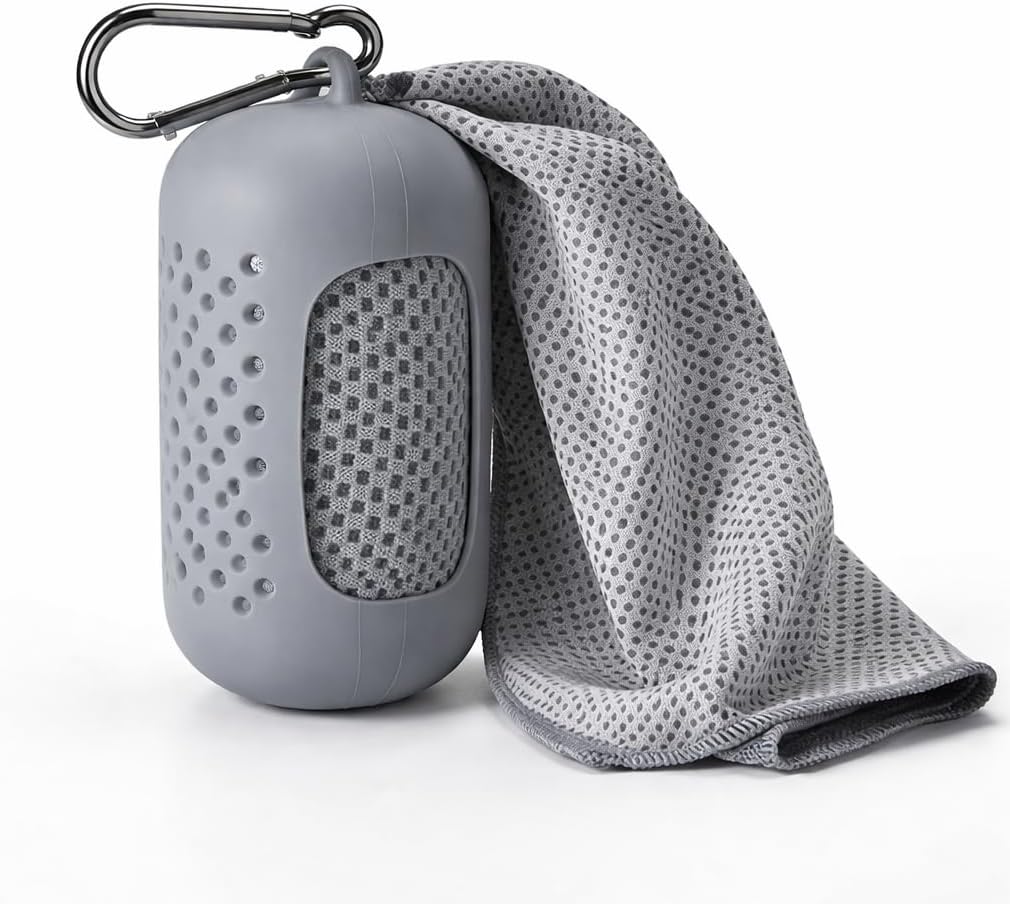 Cooling Towel with Clip Case – Quick-Dry Neck Wrap for Sports, Beach Tote Bags, Gym, Travel & Outdoor Heat (Pink)