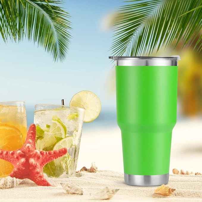 Joyclub 30oz Tumbler Stainless Steel Double Wall Vacuum Insulated Tumbler Cup Travel Mug with Lid, Straw and Cleaning Brush for Cold and Hot Drinks (Green)