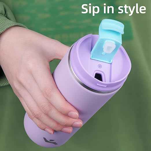 Konokyo Tumbler with Lid, 16 oz Travel Coffee Mug Double Wall Vacuum Stainless Steel Thermal Metal Cup Insulated Water Bottle,Lavender