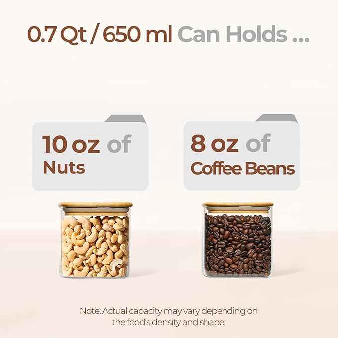 ComSaf 0.7 Qt Glass Food Storage Jars Set of 4, Clear Glass Storage Containers with Lids, Pantry Organization Jar, Spice Jar, Blooming Tea, Coffee and Sugar Container, Small Canister Set for Kitchen