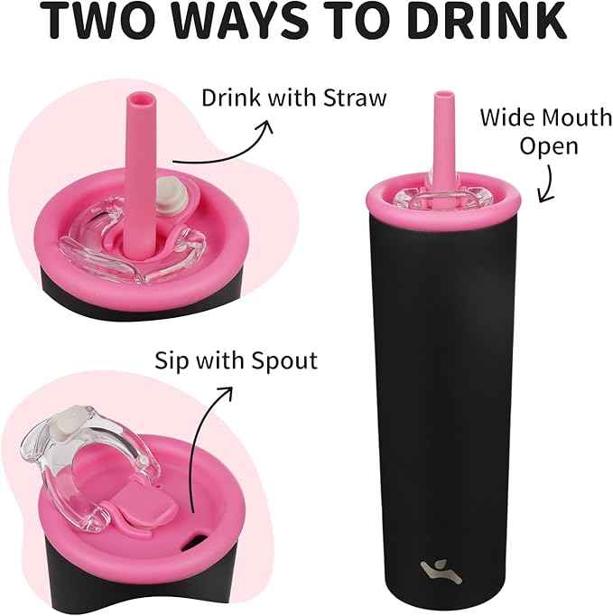 Konokyo 25oz Insulated Tumbler with Lid and Straw, Reusable Iced Coffee Cup with Lid, Travel Coffee Mug, BPA-Free, Leak-Proof and Durable, Black