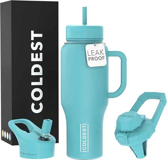 Coldest Tumbler with Handle and Straw - 100% Spill Proof Tumbler with Straw (3 Lids) - Stainless Steel Insulated Leakproof Tumblers for Women & Men - 36 oz (Turtly Green)