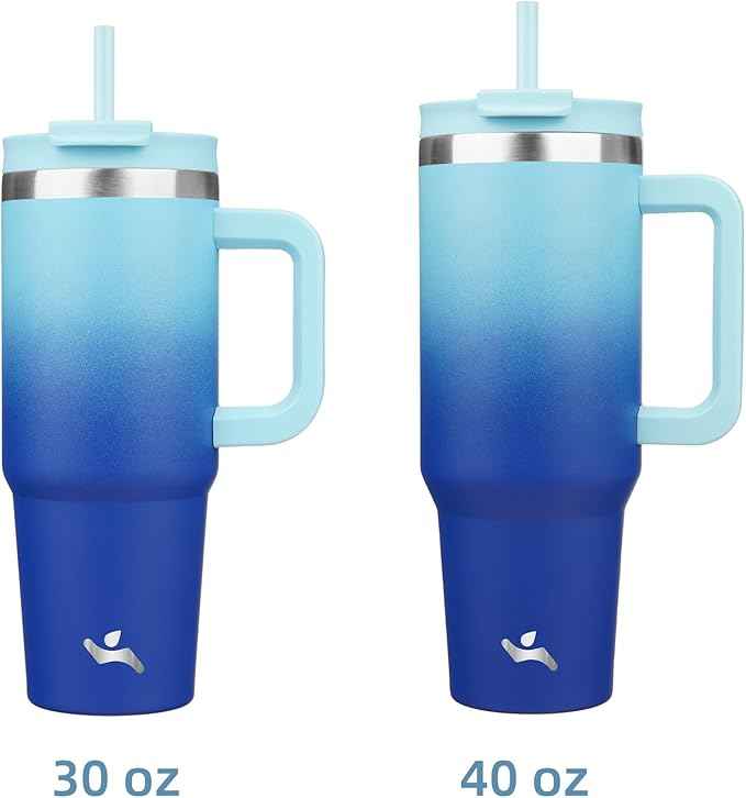 Konokyo 40 oz Tumbler with Handle and 2 Straws,2 in 1 Lid Insulated Water Bottle Stainless Steel Travel Coffee Mug,Sky