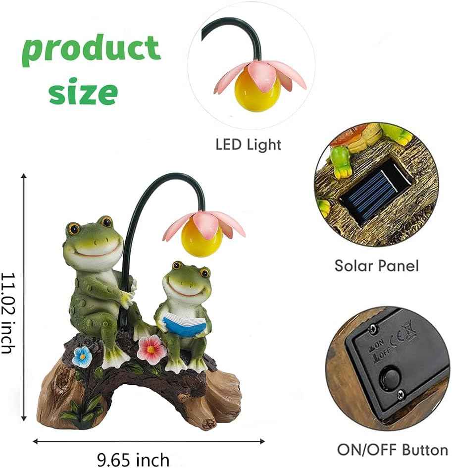 Garden Decor Solar Light, Resin Frog Statue Outdoor Decoration, Garden Statue for Outside Clearance, Balcony, Front Porch, Yard Ornaments, Patio