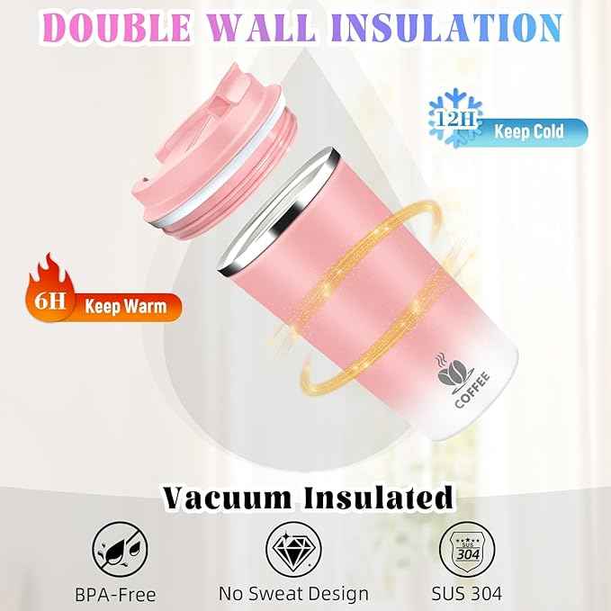 17oz Insulated Travel Coffee Mug with Flip Lid – Leakproof Stainless Steel Insulated Coffee Tumblers, Reusable Coffee Cup for Hot & Cold Drinks, Perfect for Camping & On-the-Go