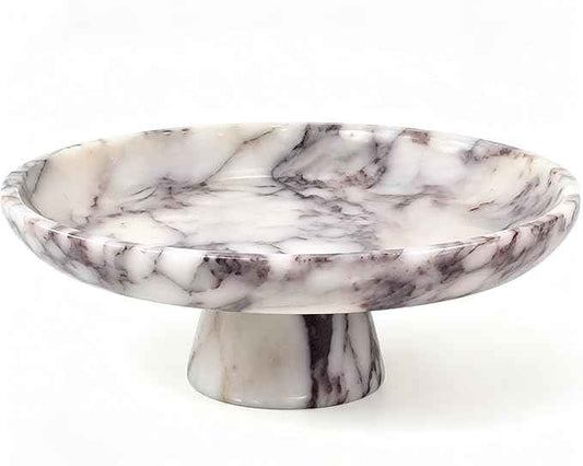 YMXYJM Natural Marble Pedestal Fruit Bowl, Large Decorative Bowl for Kitchen Counter/Living Room/Dining Table/Entryway,Calacatta Viola Purple